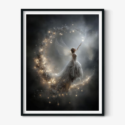 Fairy Moon Print – Fantasy Fairy Poster | Magical Night Sky Wall Art
