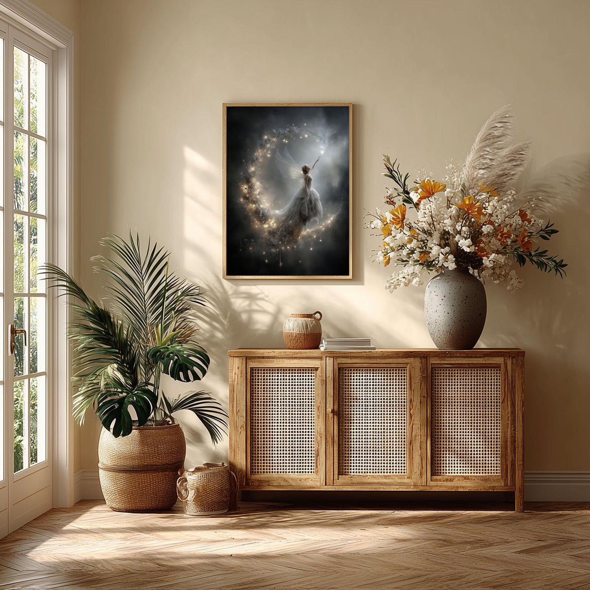 Fairy Moon Print – Fantasy Fairy Poster | Magical Night Sky Wall Art