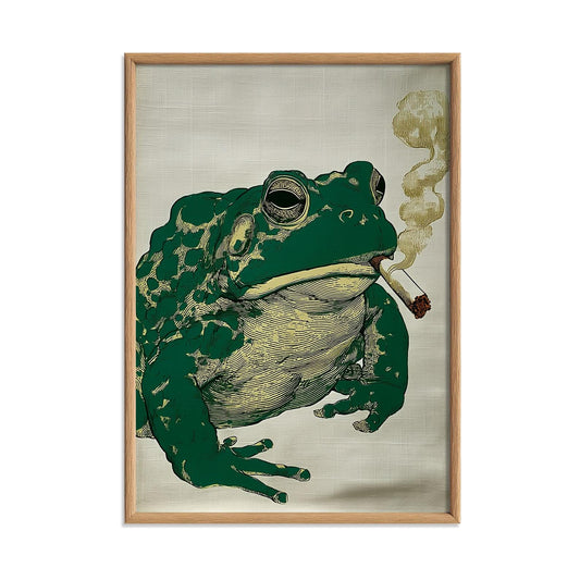 Smoking Frog Print, Funny Amphibian Wall Art, Vintage Animal Decor