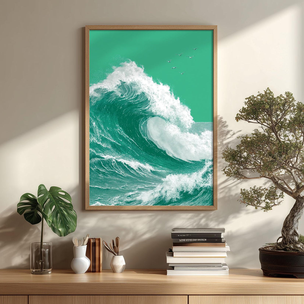 Ocean Wave Print, Coastal Graphic Style, Deep Navy Marine Decor