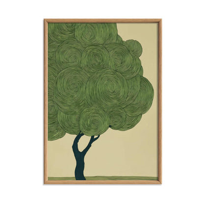 Japanese Woodblock Tree Print, Green Botanical Wall Art