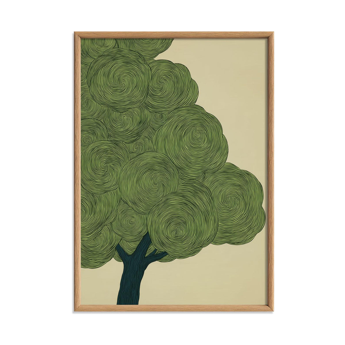 Green Japanese Tree Print, Swirl Botanical Wall Art