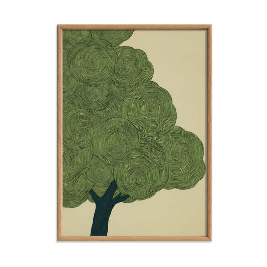 Green Japanese Tree Print, Swirl Botanical Wall Art