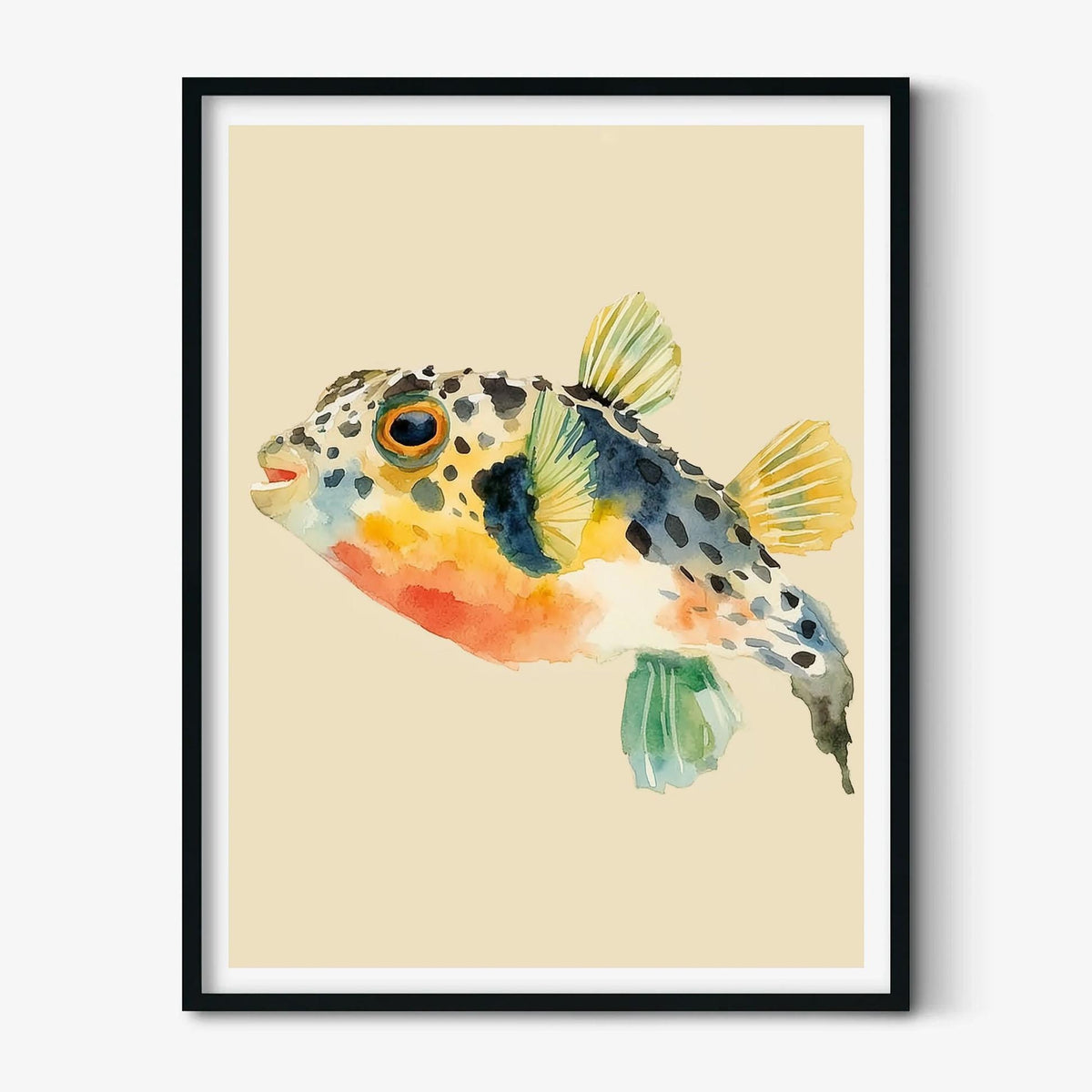 Colourful Pufferfish Watercolour Print, Tropical Fish Wall Art