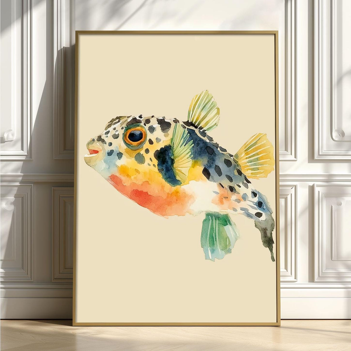 Colourful Pufferfish Watercolour Print, Tropical Fish Wall Art