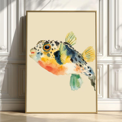 Colourful Pufferfish Watercolour Print, Tropical Fish Wall Art