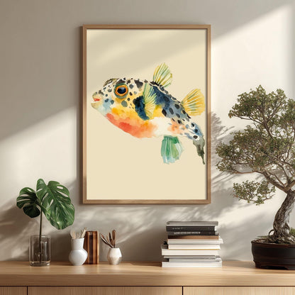Colourful Pufferfish Watercolour Print, Tropical Fish Wall Art