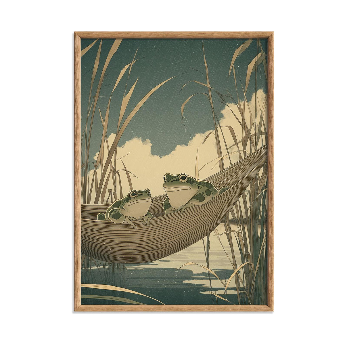 Frog Hammock Print, Japanese Woodblock Pond Wall Art
