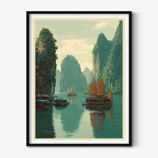 Ha Long Bay Print, Vintage Travel Poster Wall Art