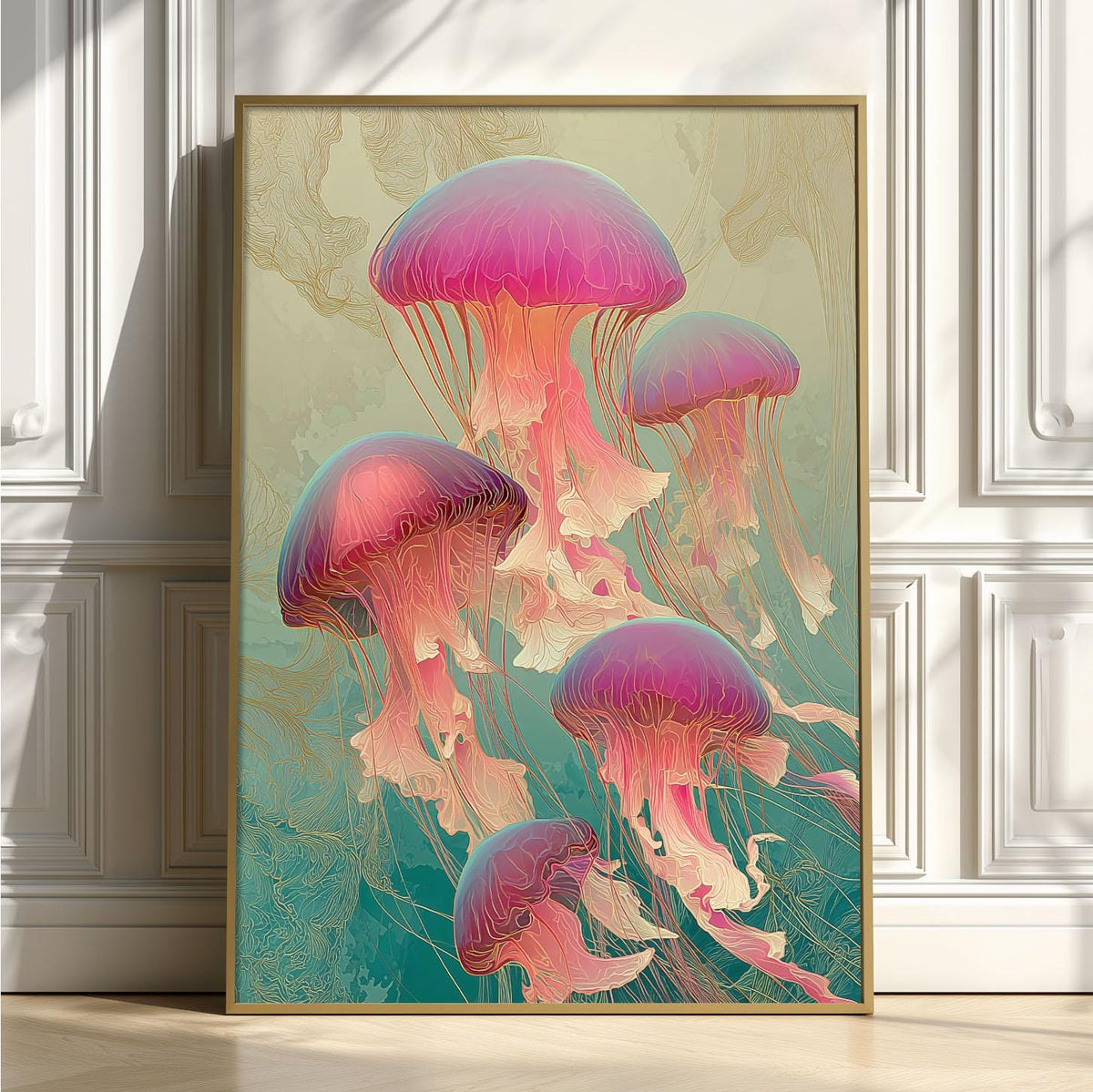 Pink Jellyfish Print, Art Nouveau Ocean Wall Art