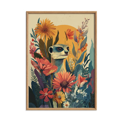 Meerkat Flower Print, Vintage Botanical Animal Wall Art