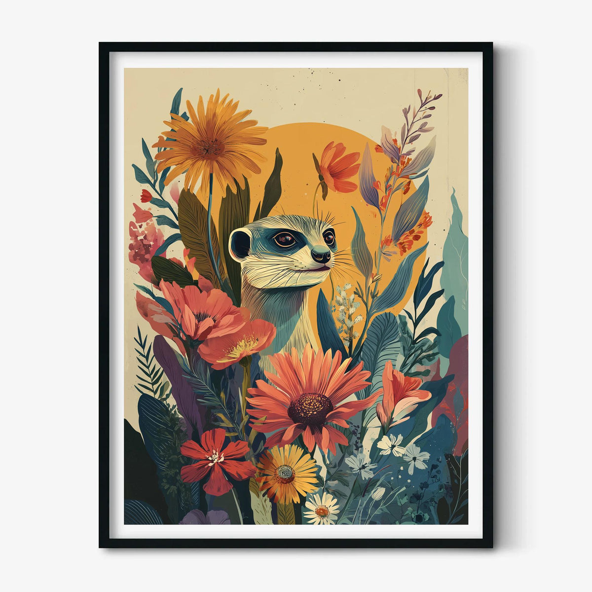 Meerkat Flower Print, Vintage Botanical Animal Wall Art