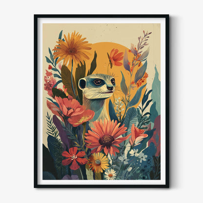 Meerkat Flower Print, Vintage Botanical Animal Wall Art