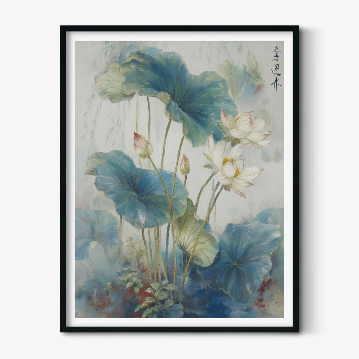 Lotus Flower Art Print | Asian Watercolour Style, Blue Botanical Decor