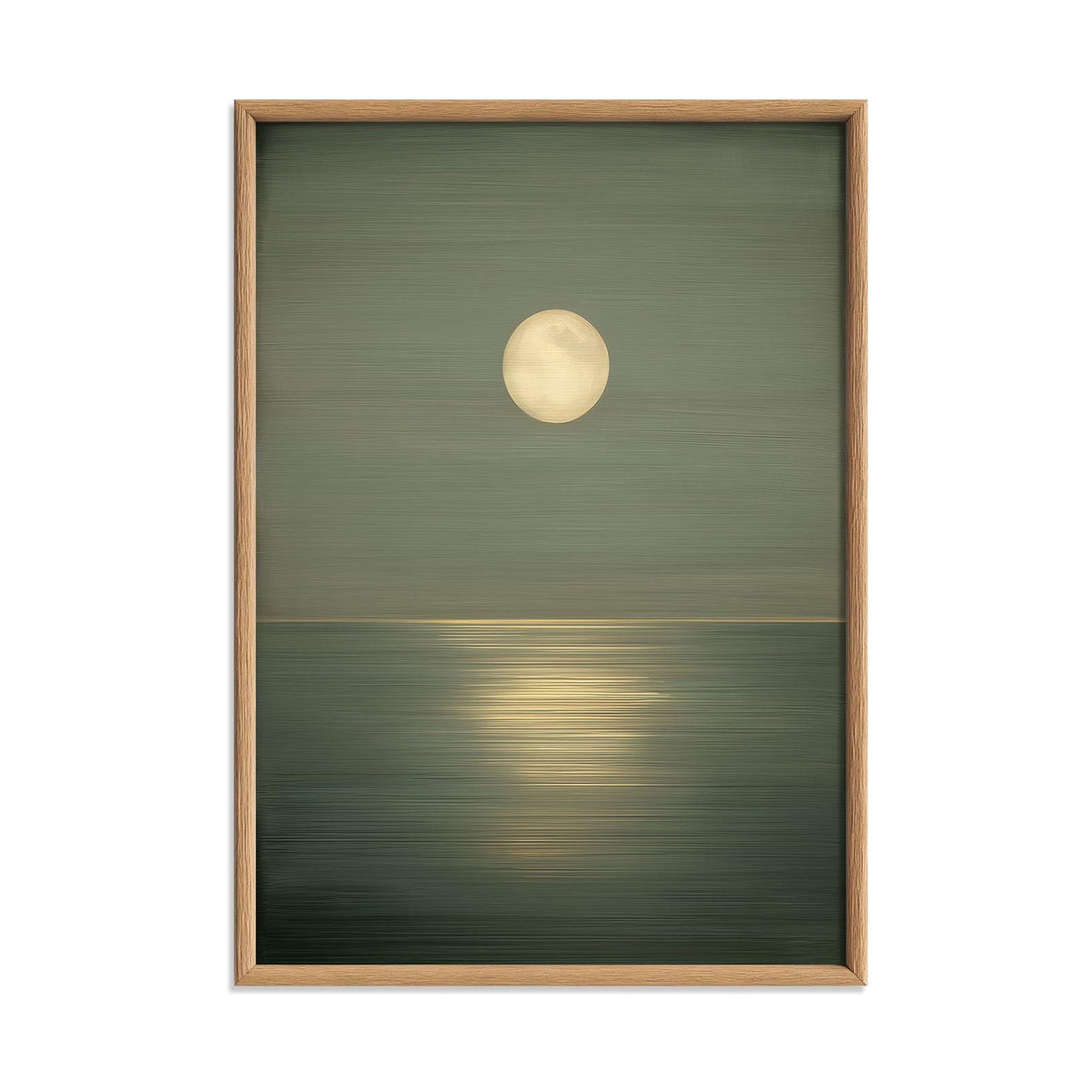 Minimalist Moon Seascape Poster Print | Green Ocean Horizon, Zen Wall Art