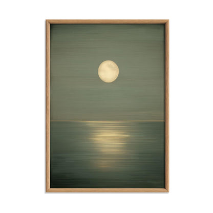Minimalist Moon Seascape Poster Print | Green Ocean Horizon, Zen Wall Art
