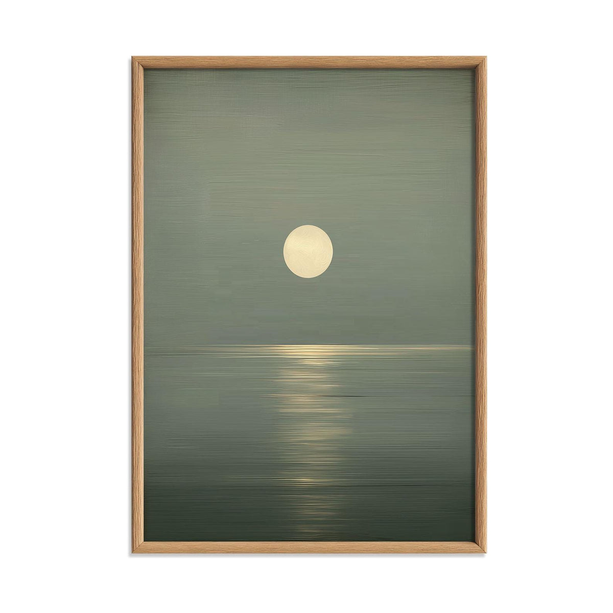 Minimalist Moon Seascape Poster Print, Sage Green Ocean, Zen Wall Art