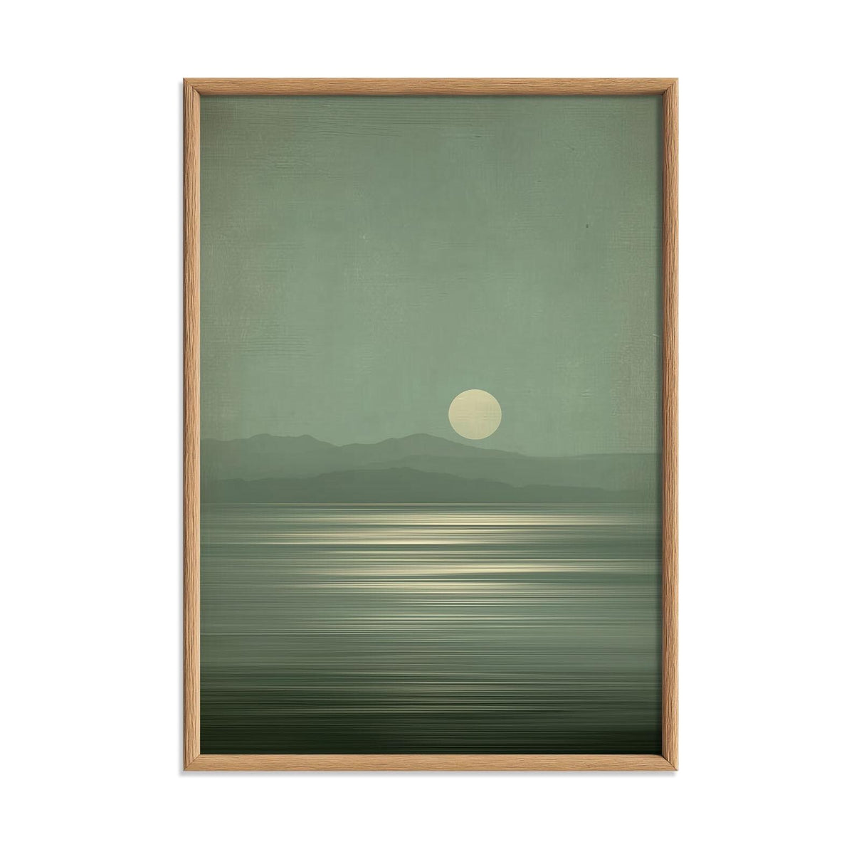 Sage Green Lake Art Print, Minimalist Moon Landscape, Wabi-Sabi Japandi Decor