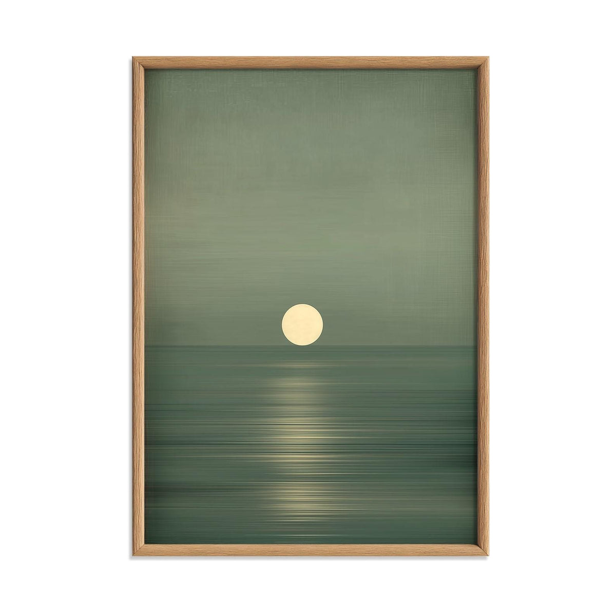 Sage Green Moon Wall Art Print, Minimalist Ocean Reflection, Wabi Sabi Style