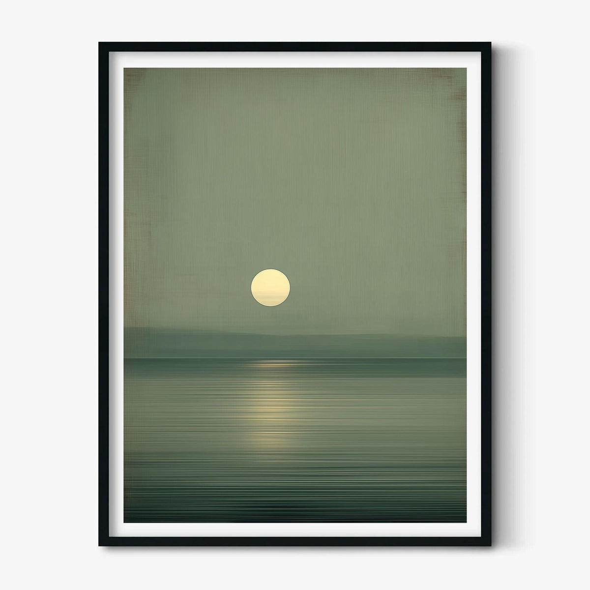 Sage Green Moon Poster, Minimalist Seascape, Wabi Sabi Wall Art