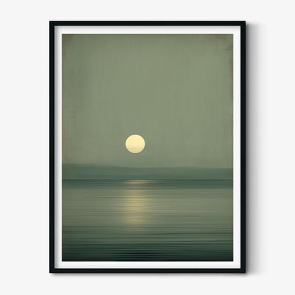Sage Green Moon Poster, Minimalist Seascape, Wabi Sabi Wall Art
