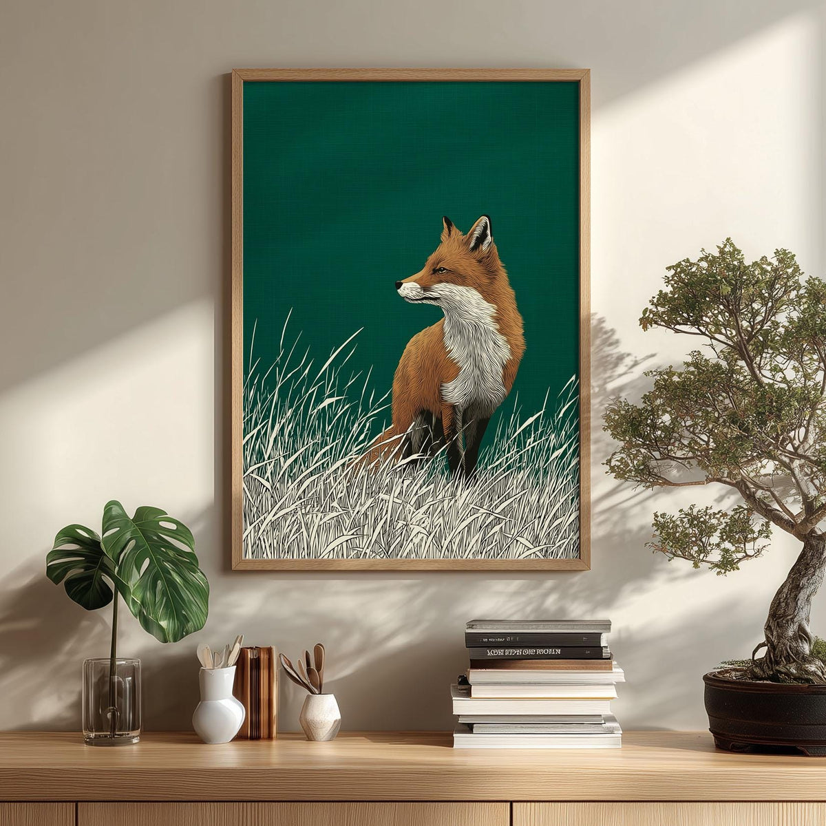 Red Fox Print, Woodland Animal Wall Art, Minimalist Nature Poster, Forest Home Decor