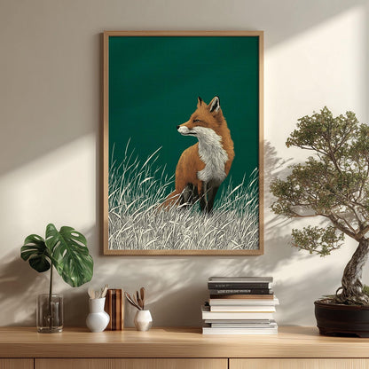 Red Fox Print, Woodland Animal Wall Art, Minimalist Nature Poster, Forest Home Decor