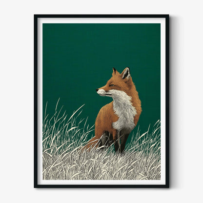 Red Fox Print, Woodland Animal Wall Art, Minimalist Nature Poster, Forest Home Decor