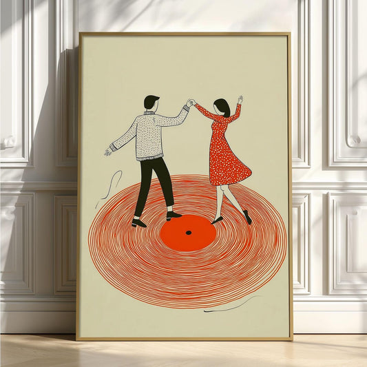 Dancing Couple Print, Vinyl Record Wall Art, Retro Music Poster, Romantic Home Decor