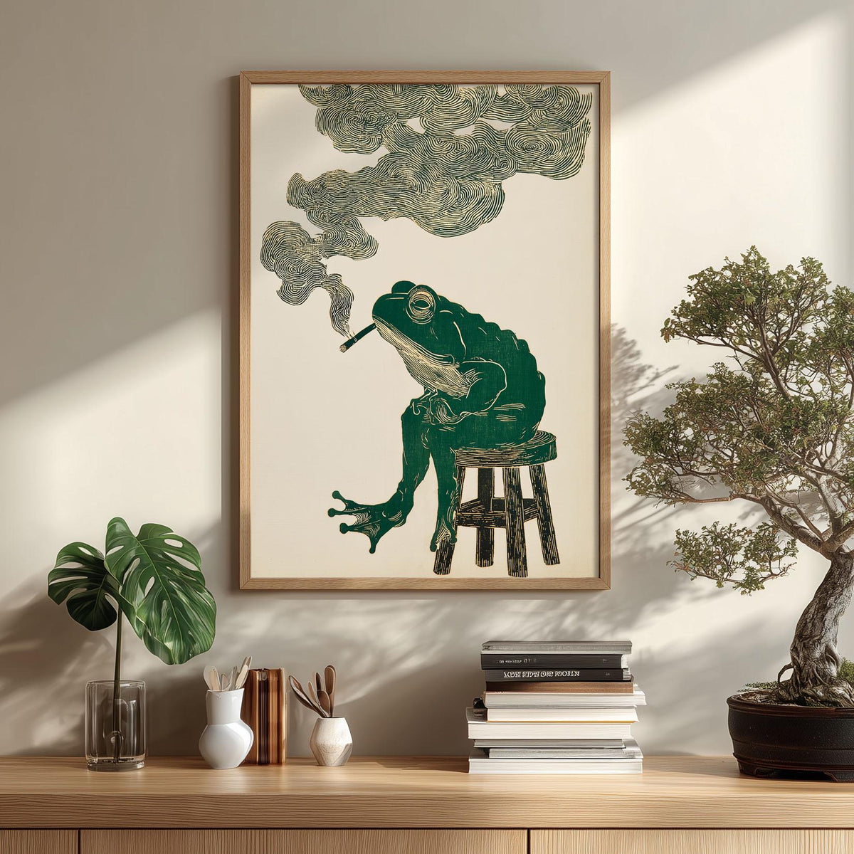 Smoking Frog Wall Art, Frog Print, Surreal Animal Poster, Quirky Home Decor