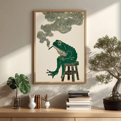Smoking Frog Wall Art, Frog Print, Surreal Animal Poster, Quirky Home Decor