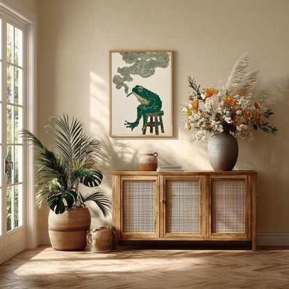 Smoking Frog Wall Art, Frog Print, Surreal Animal Poster, Quirky Home Decor