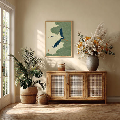 Japanese Crane Print, Bird Wall Art, Zen Nature Poster, Japandi Home Decor