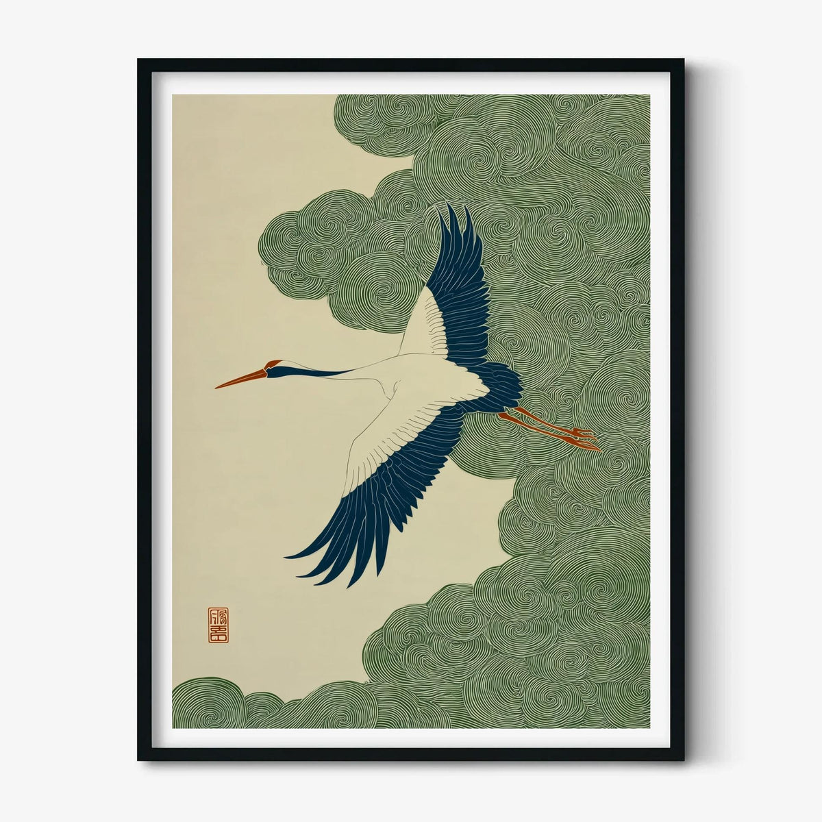 Japanese Crane Print, Bird Wall Art, Zen Nature Poster, Japandi Home Decor