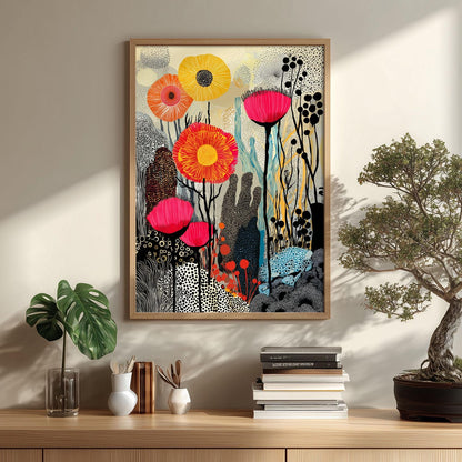 Abstract Floral Print, Colourful Flower Wall Art, Modern Botanical Poster, Maximalist Home Decor