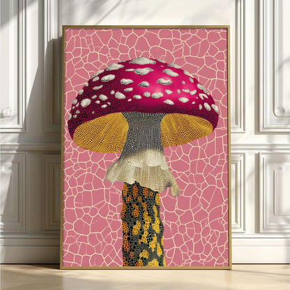 Pink Mushroom Print, Toadstool Wall Art, Whimsical Botanical Poster, Maximalist Home Decor