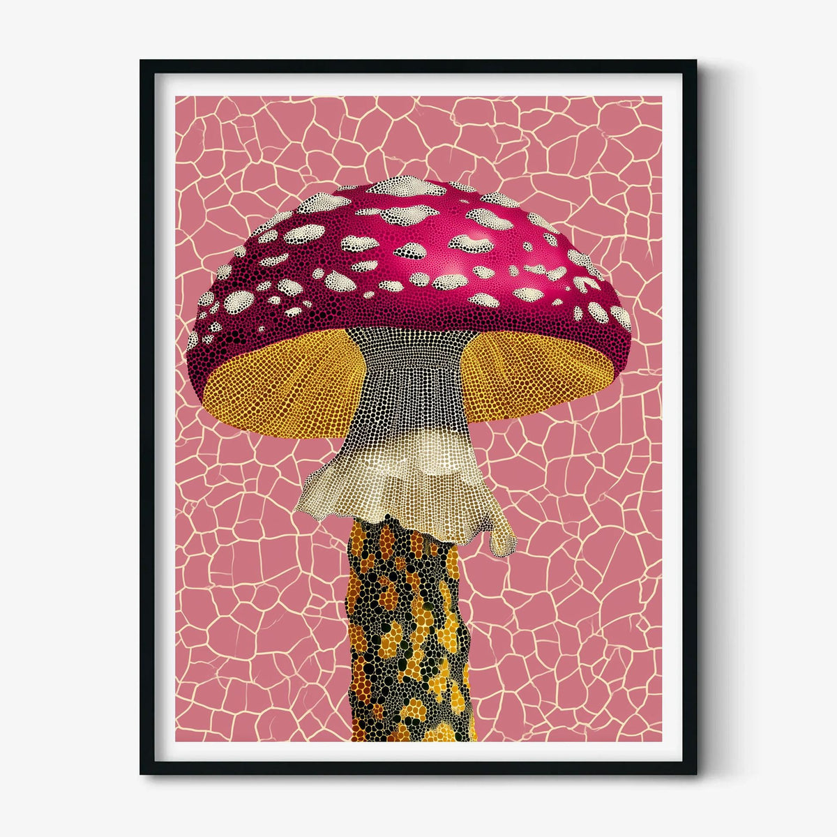 Pink Mushroom Print, Toadstool Wall Art, Whimsical Botanical Poster, Maximalist Home Decor
