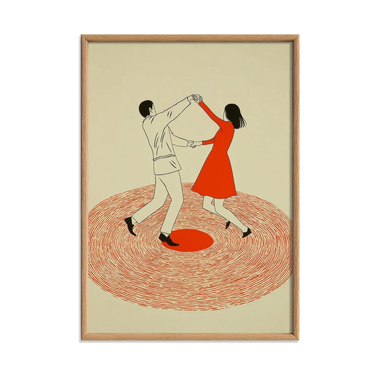 Dancing Couple Wall Art Print, Retro Record Player Poster, Modern Music Inspired Illustration for Home Bar or Living Room
