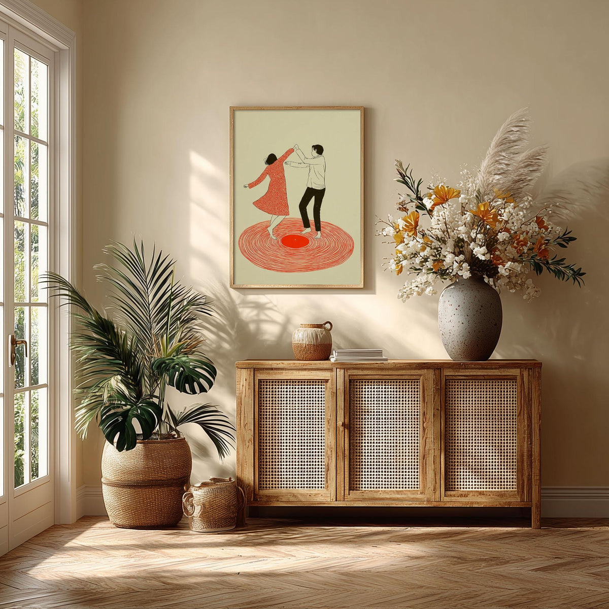 Dancing Couple Print, Vinyl Record Wall Art, Retro Music Poster, Romantic Home Decor