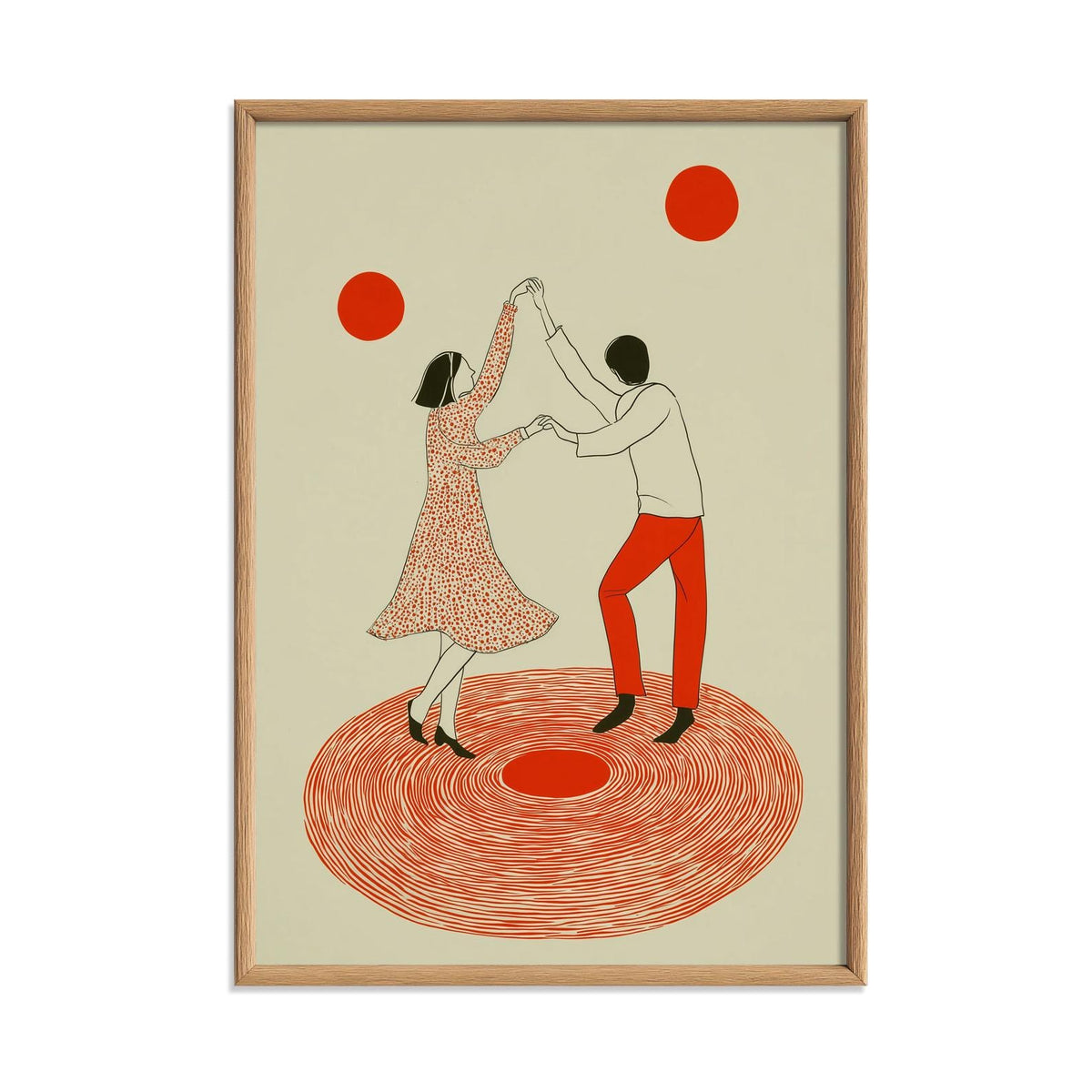 Vinyl Dance Poster, Couple Wall Art, Retro Music Print, Red Wall Decor