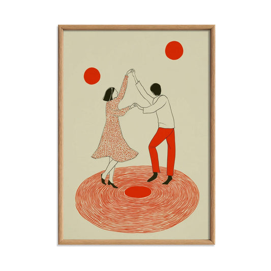 Vinyl Dance Poster, Couple Wall Art, Retro Music Print, Red Wall Decor