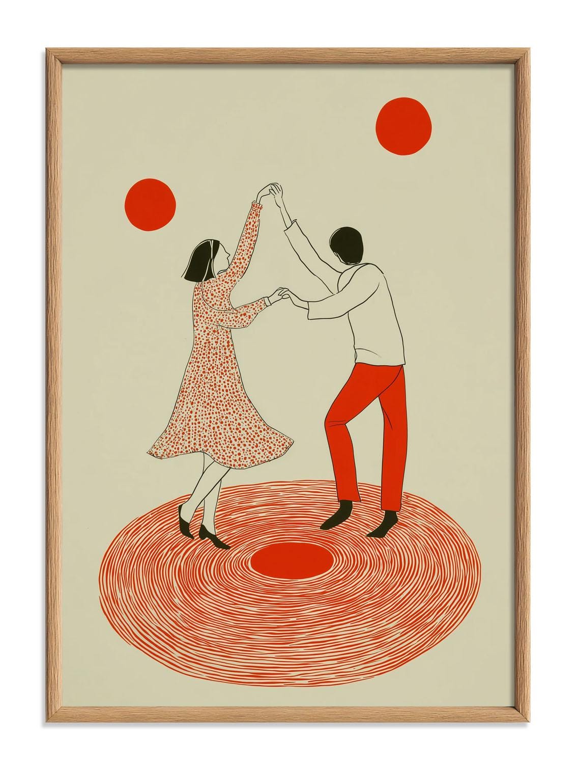 Vinyl Dance Poster, Couple Wall Art, Retro Music Print, Red Wall Decor