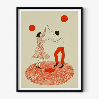 Vinyl Dance Poster, Couple Wall Art, Retro Music Print, Red Wall Decor