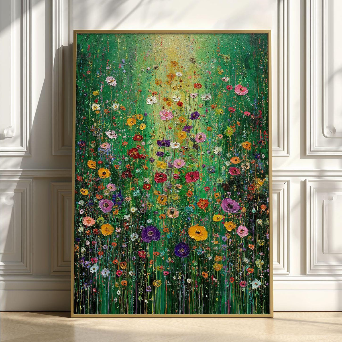Wildflower Garden Painting, Floral Wall Art, Colourful Poster, Green Decor