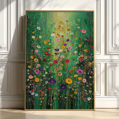 Wildflower Garden Painting, Floral Wall Art, Colourful Poster, Green Decor