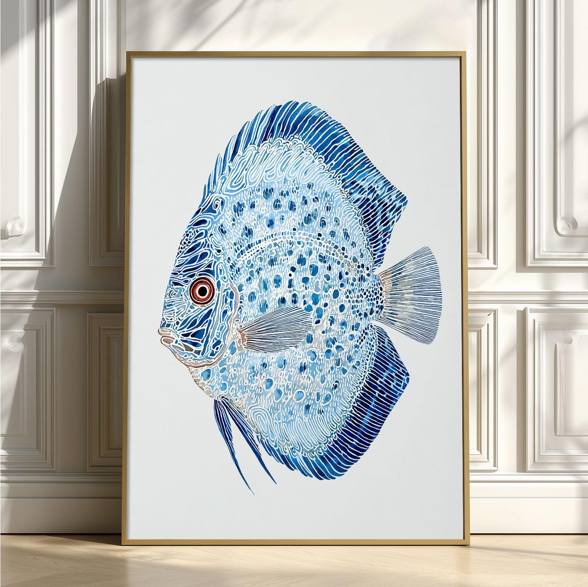 Discus Fish Poster, Blue Fish Print, Aquarium Wall Art, Ocean Illustration