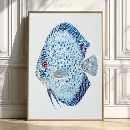 Discus Fish Poster, Blue Fish Print, Aquarium Wall Art, Ocean Illustration