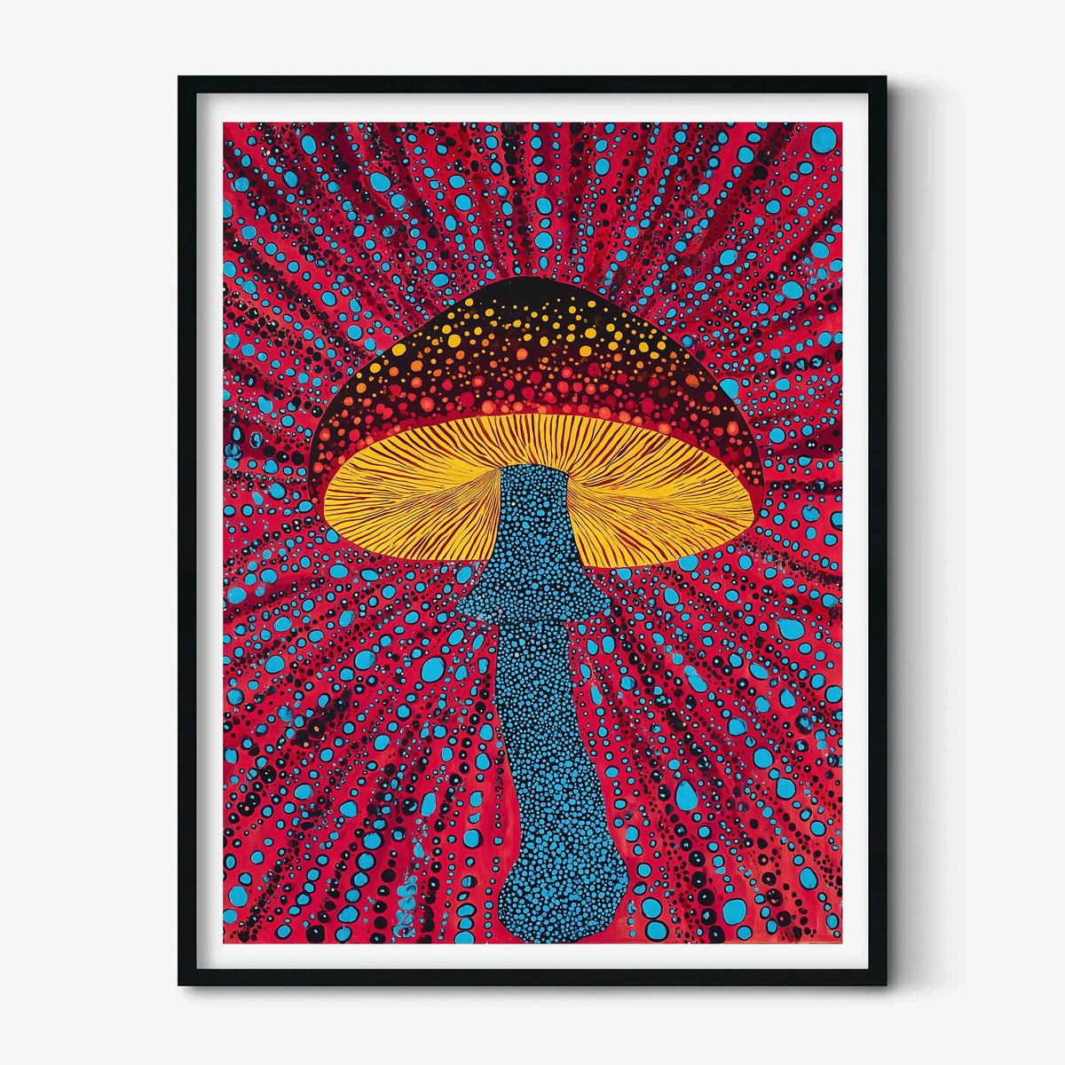 Bold Mushroom Poster, Polka Dot Print, Psychedelic Wall Art, Colourful Decor