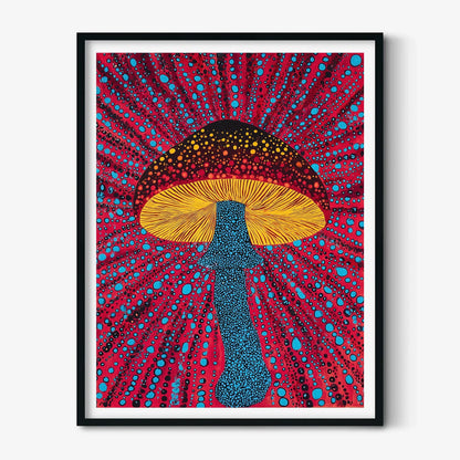 Bold Mushroom Poster, Polka Dot Print, Psychedelic Wall Art, Colourful Decor