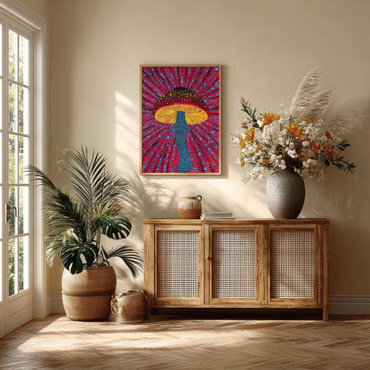 Bold Mushroom Poster, Polka Dot Print, Psychedelic Wall Art, Colourful Decor